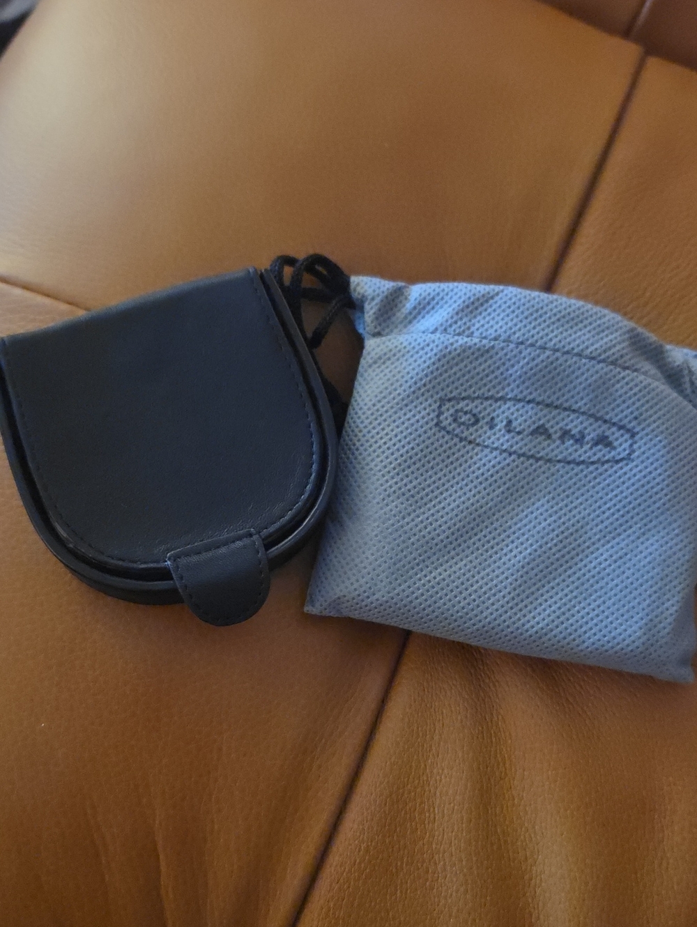Dilana Transit Napa Black Leather Coin Case with Logo Drawstring Pouch